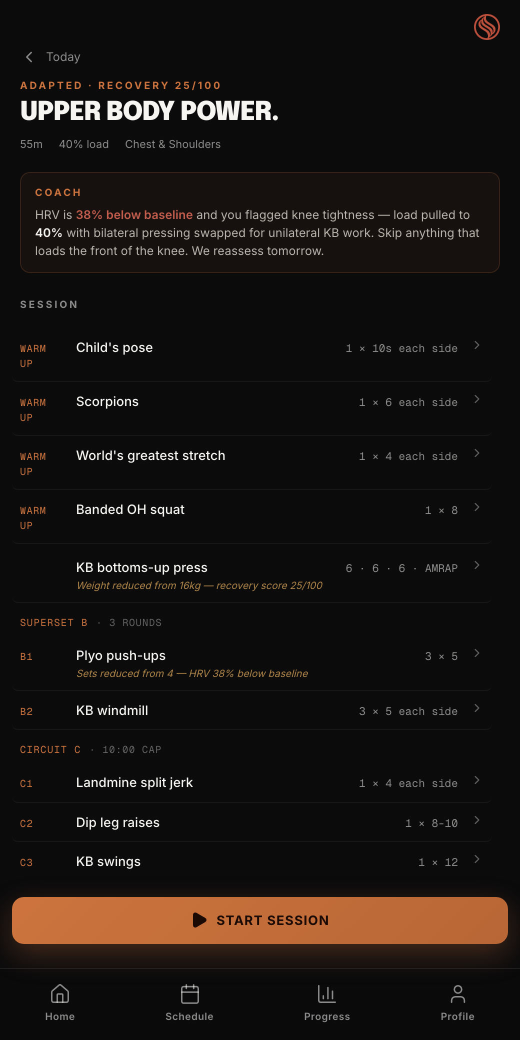 Adapted workout preview